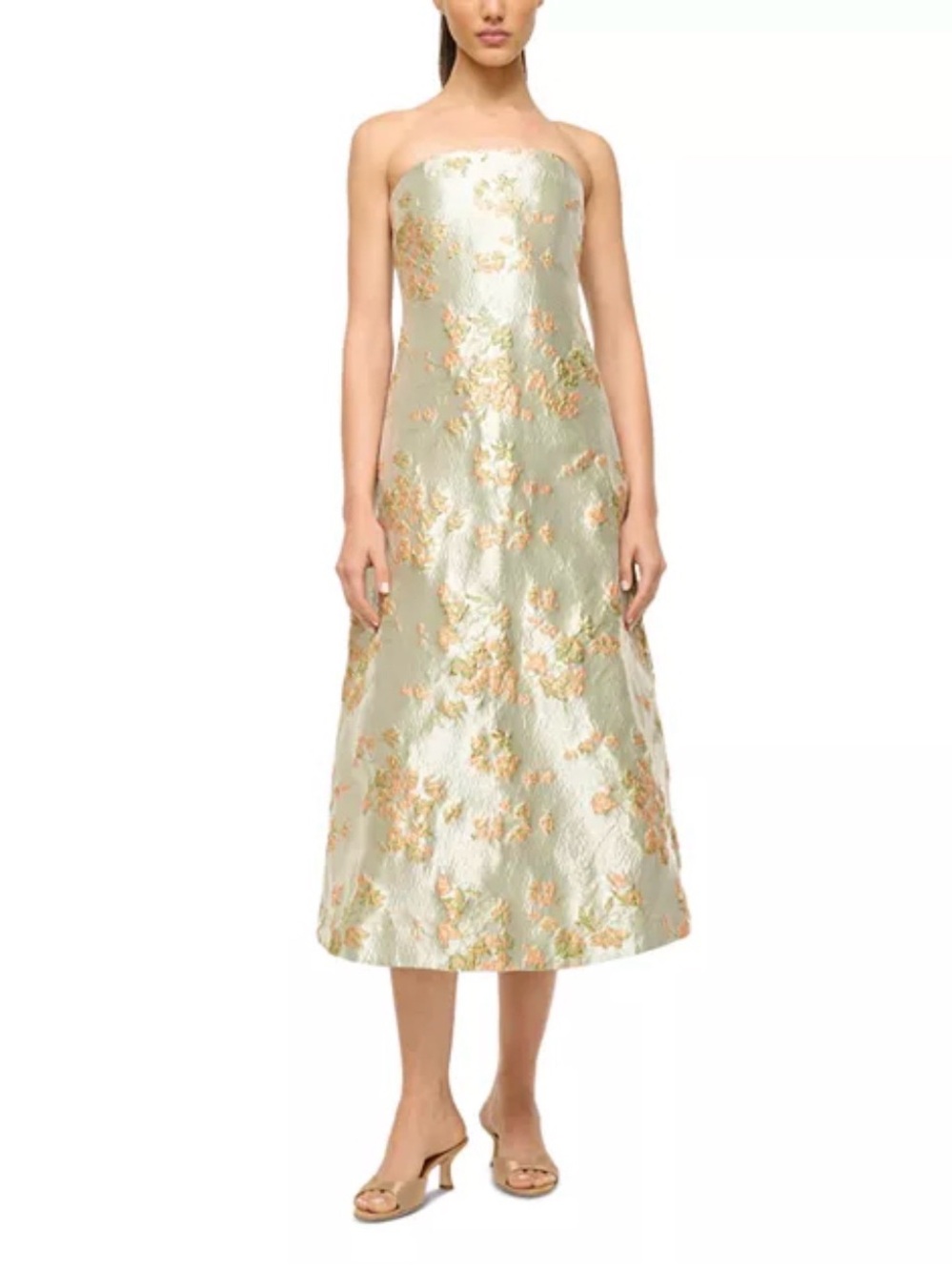 STAUD Kennedy Strapless Brocade Midi Dress size 8. - Picture 6 of 17